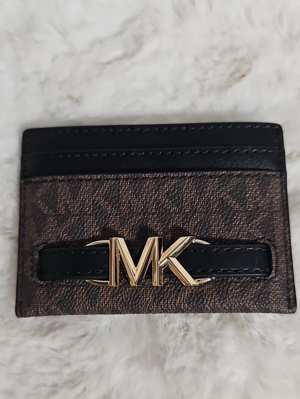 NWT! Michael Kors Reed Large Logo  Brown Monogram Card Case
